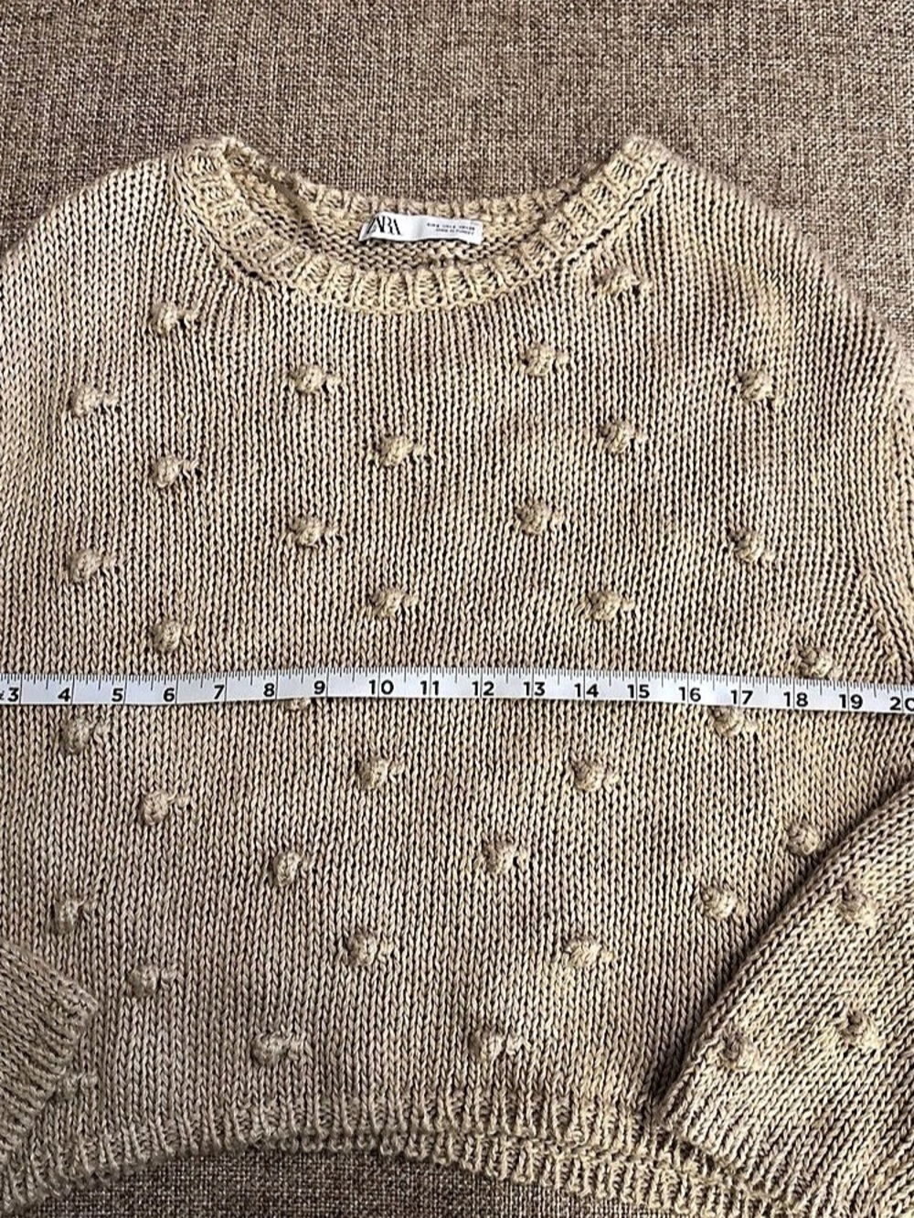 Zara Textured Polka Dot Sweater in Beige Size Small